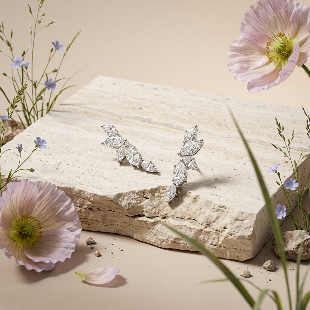 Baelia Silver Marquise Cluster Climber Earrings
