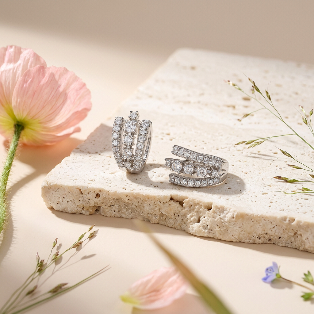 Reania Silver Bar Huggie Earrings