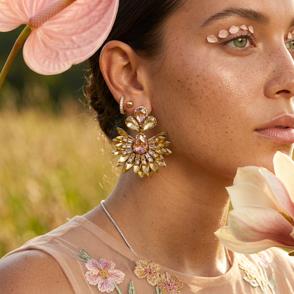 Saelia Golden Flower Stud Earrings