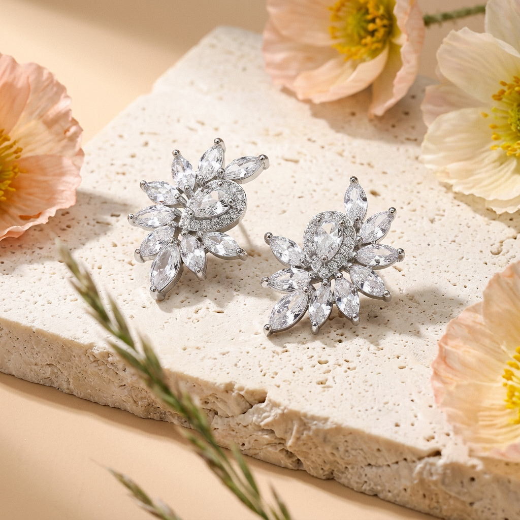 Seania Silver Cluster Stud Earrings