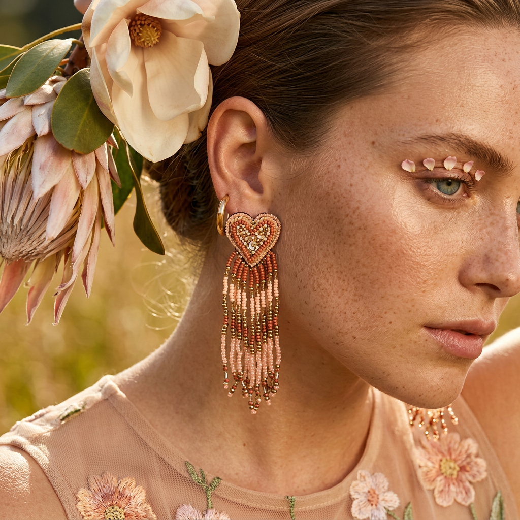 Saelia Golden Heart Tassel Drop Earrings