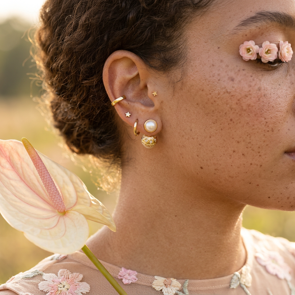Naevia Golden Pearl Stud Earrings