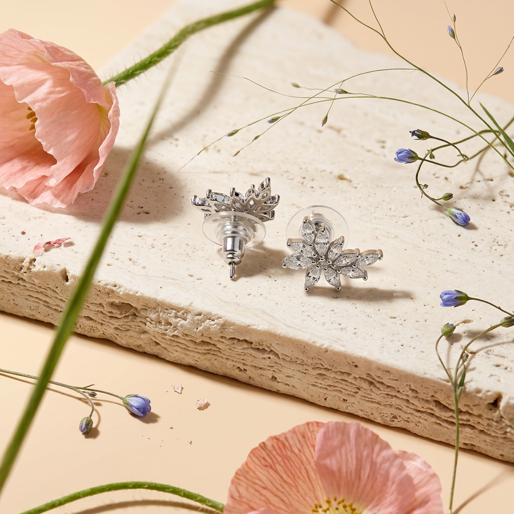 Raemia Silver Flower Stud Earrings