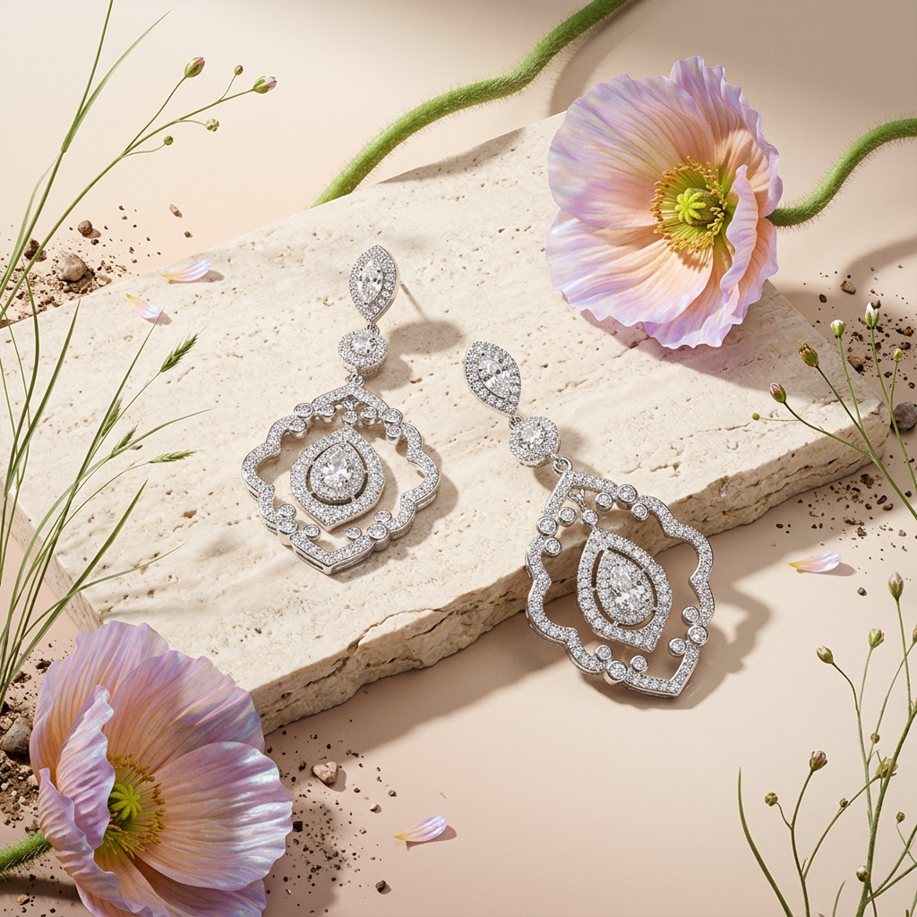 Laevia Silver Halo Drop Earrings