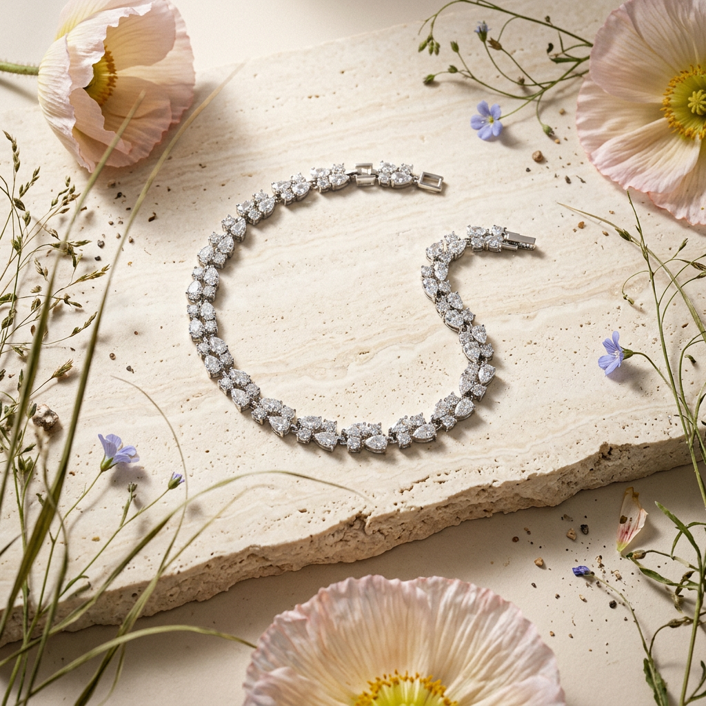 Sioria Silver Cluster Tennis Necklace