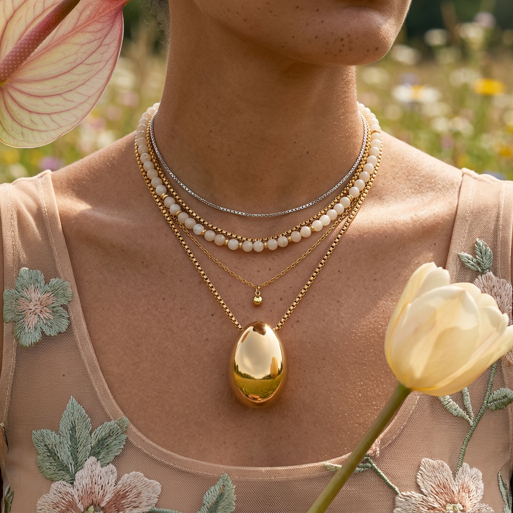 Liovia Golden Oval Pendant Necklace