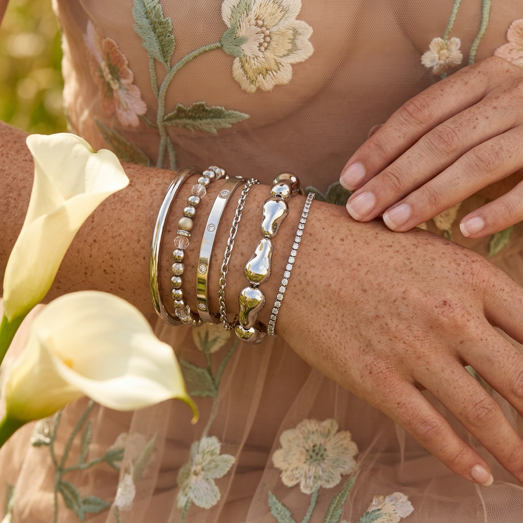 Laemia Silver Drop Strand Bracelet
