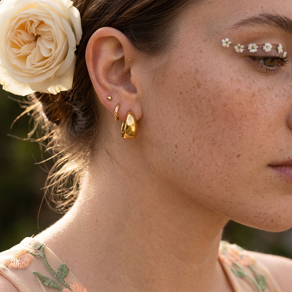 Noelia Golden Oval Huggie Earrings