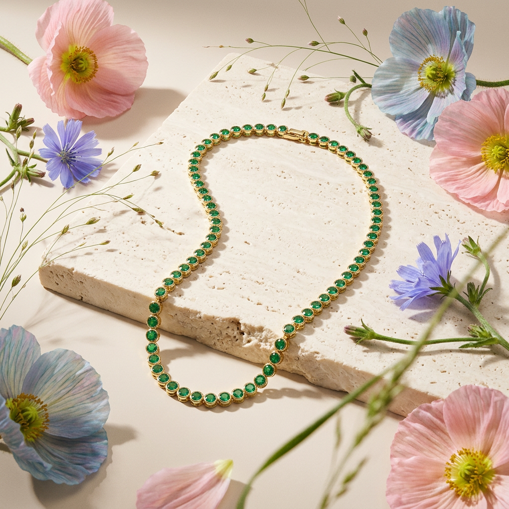 Vaelia Golden Orb Tennis Necklace