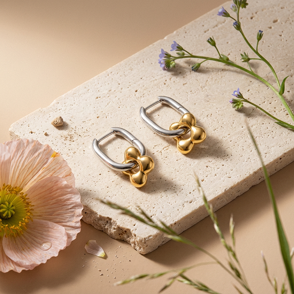 Raelia Mixed Metal Cluster Huggie Earrings