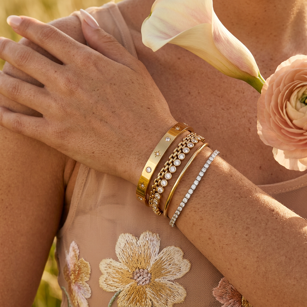 Raelia Golden Slim Cuff Bracelet