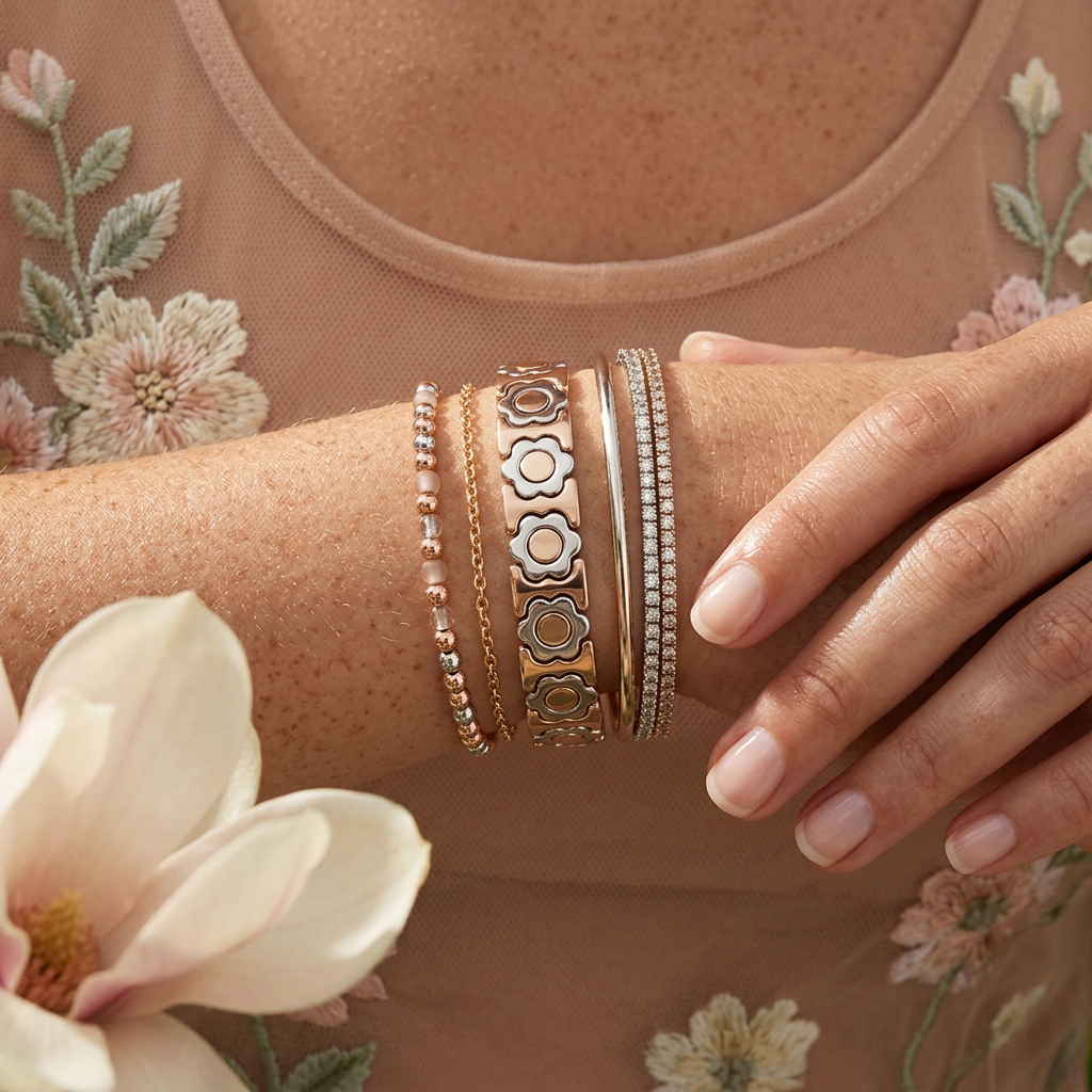 Miovia Mixed Metal Flower Link Bracelet