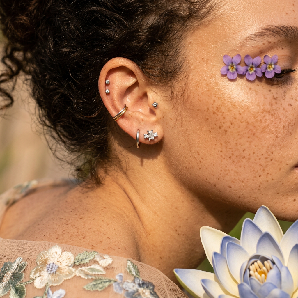 Zaelia Silver Baguette Cluster Stud Earrings