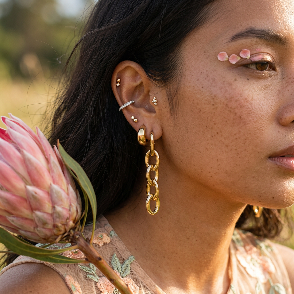 Raelia Golden Chain Drop Earrings