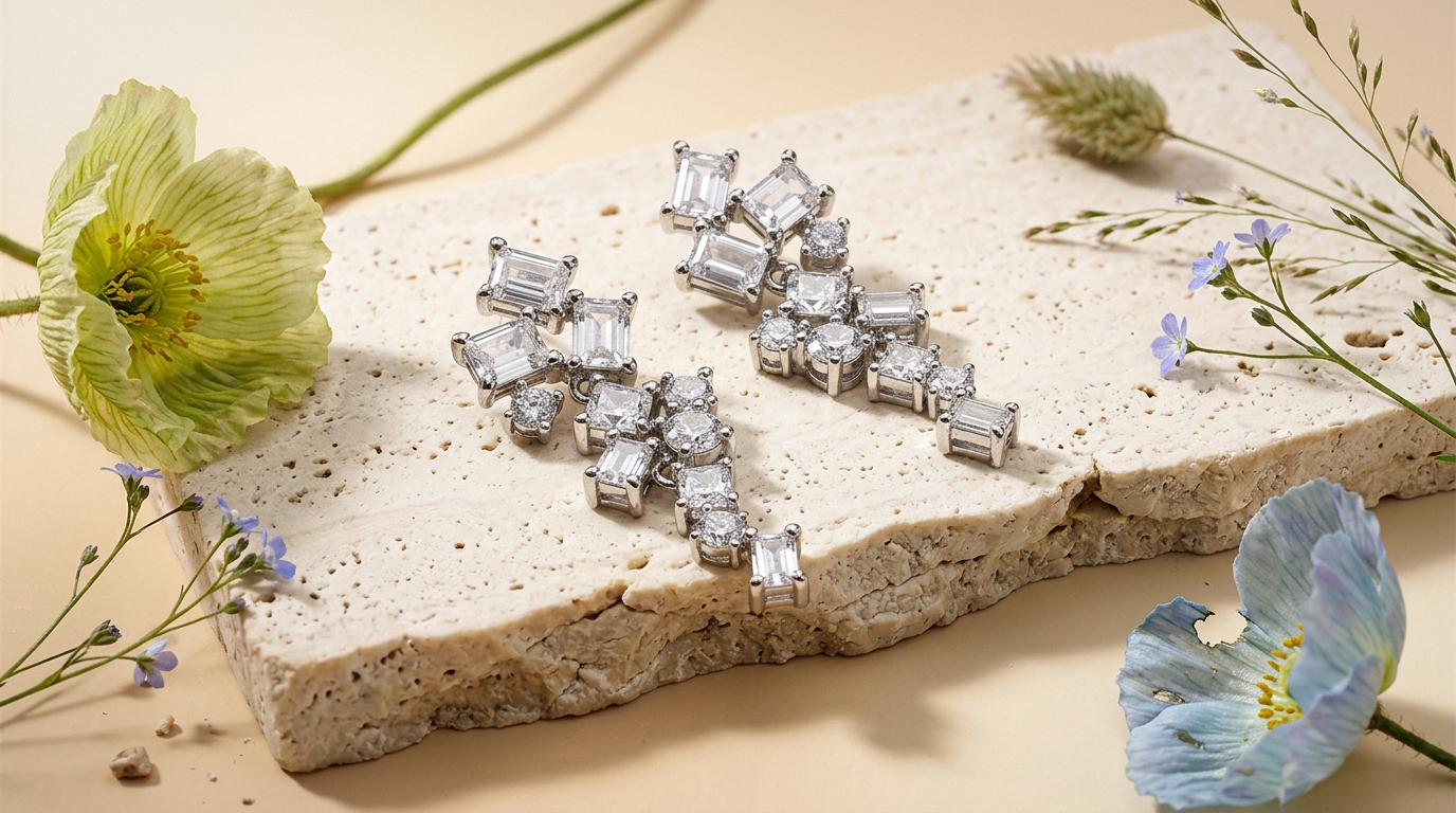 Theania Silver Cluster Drop Earrings