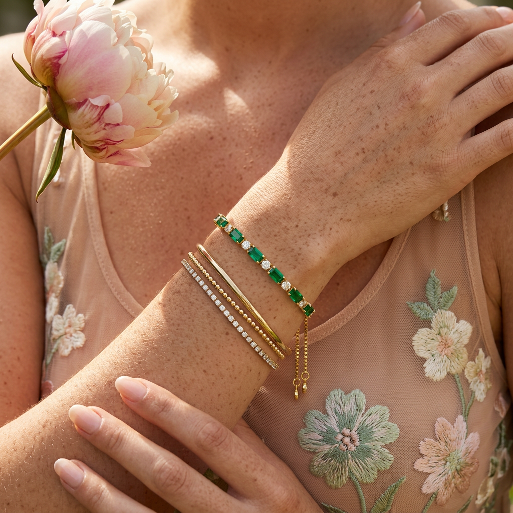 Zaenia Golden Bar Tennis Bracelet