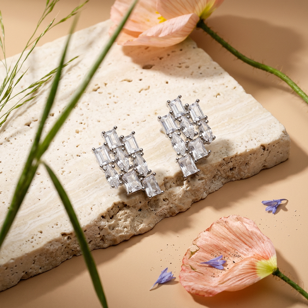 Liovia Silver Cluster Stud Earrings