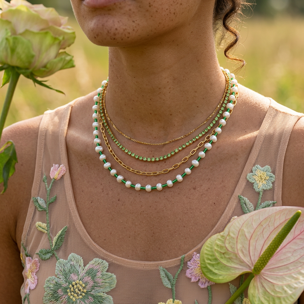 Liesia Golden Pearl Chain Necklace
