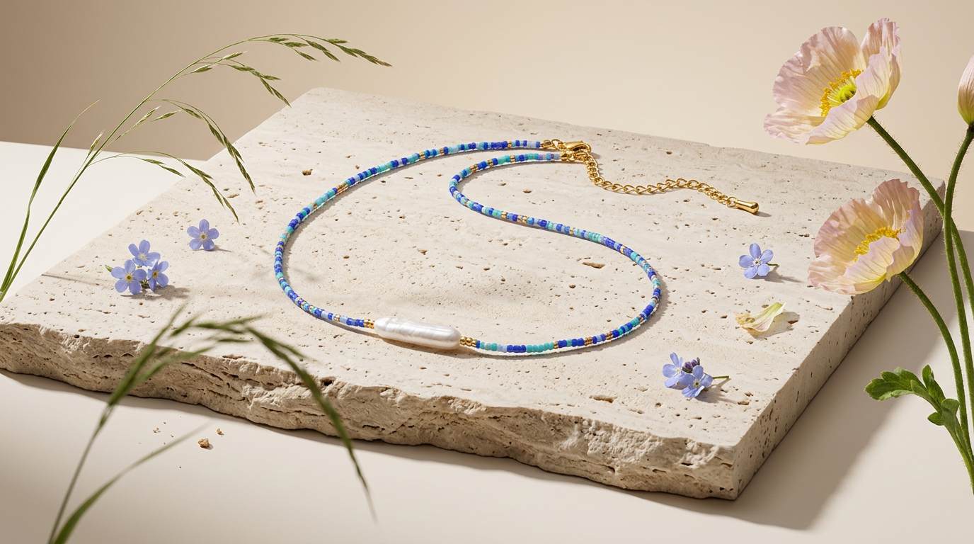 Raenia Golden Bar Pearl Strand Necklace