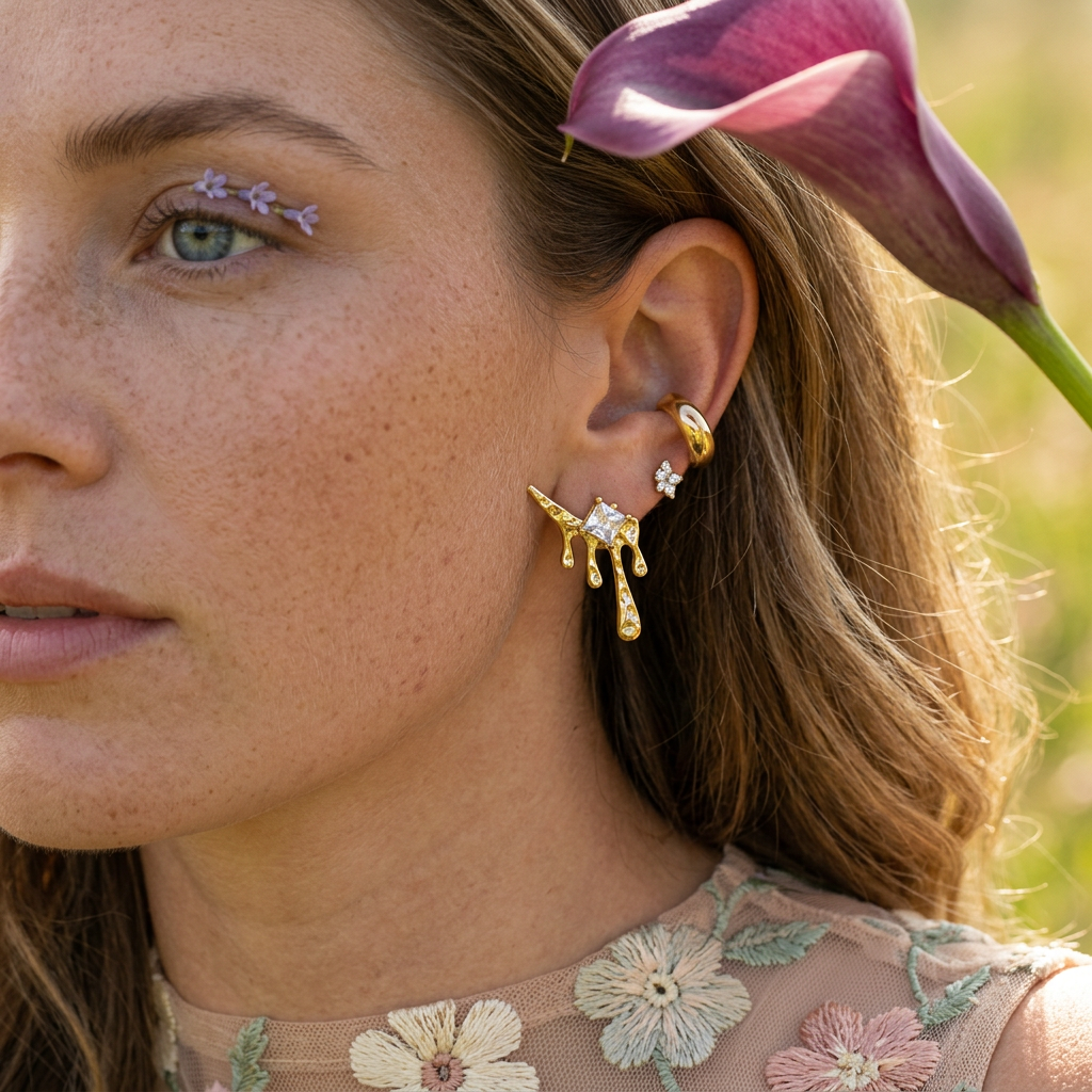 Gaeonia Golden Hand Stud Earrings