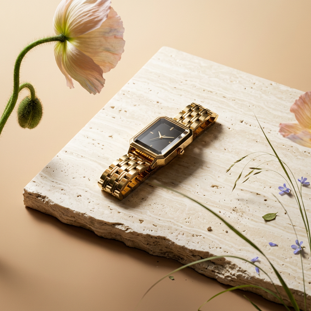 Theania Golden Rectangular Bracelet Watch