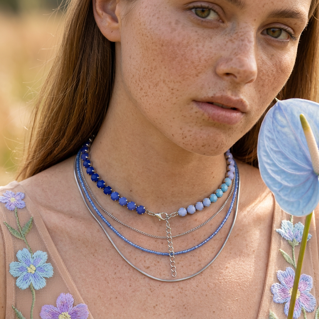 Raevia Silver Orb Tennis Necklace