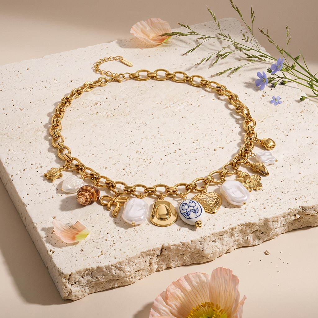 Miorra Golden Chain Charm Necklace