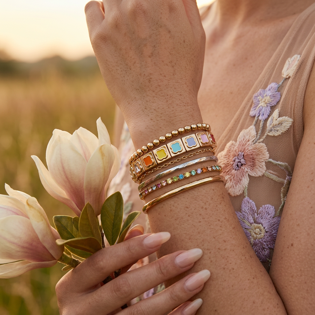 Leolia Golden Tile Link Bracelet