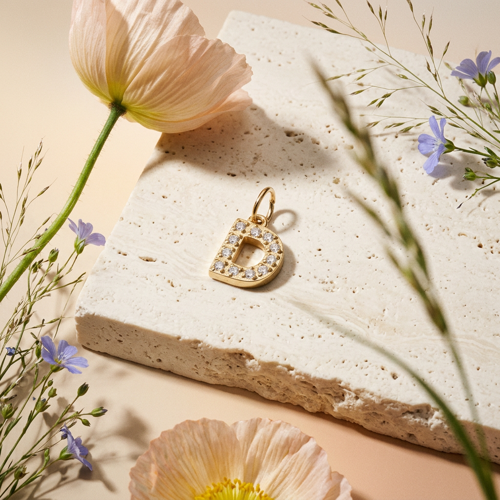 Meara Golden "D" Letter Pendant Charm