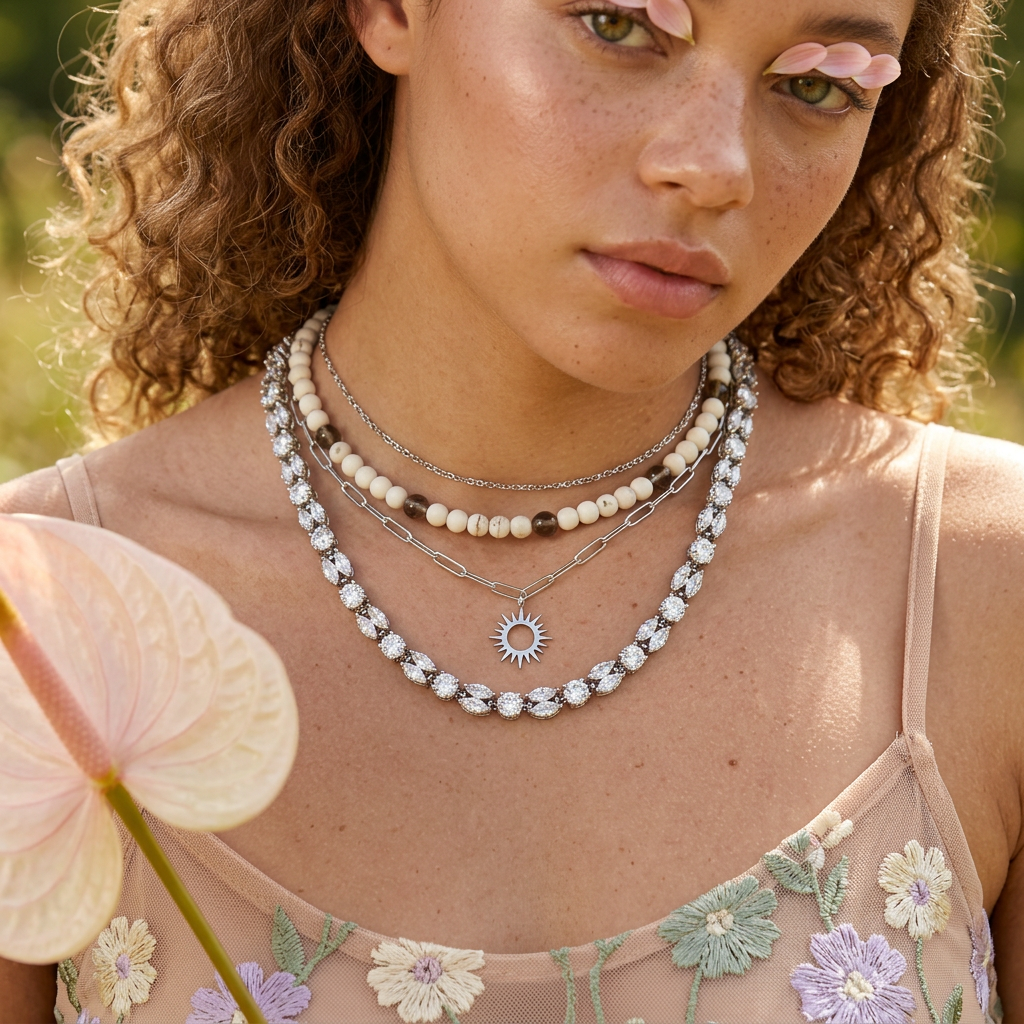 Dealia Silver Cluster Chain Necklace