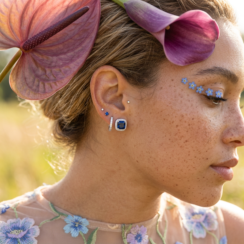 Saelia Silver Halo Stud Earrings
