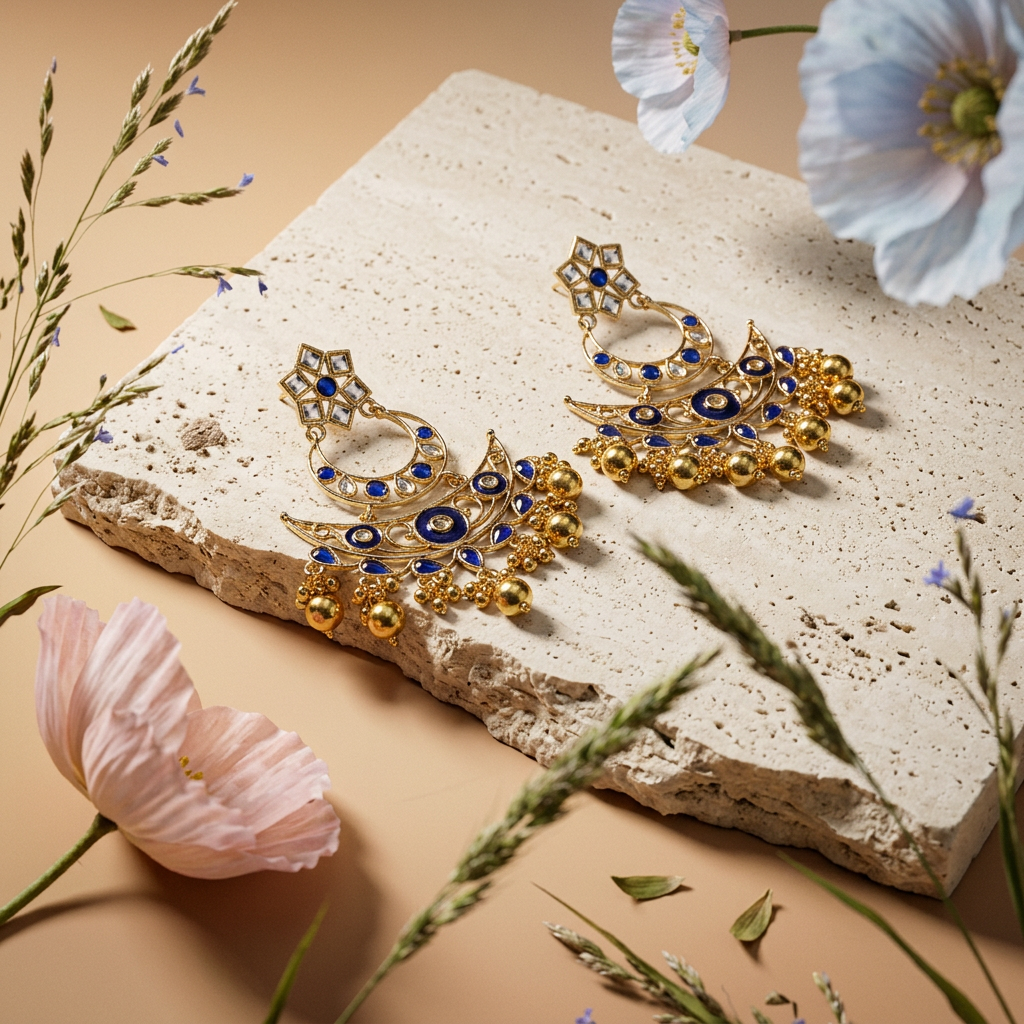 Vaenia Golden Crescent Drop Earrings