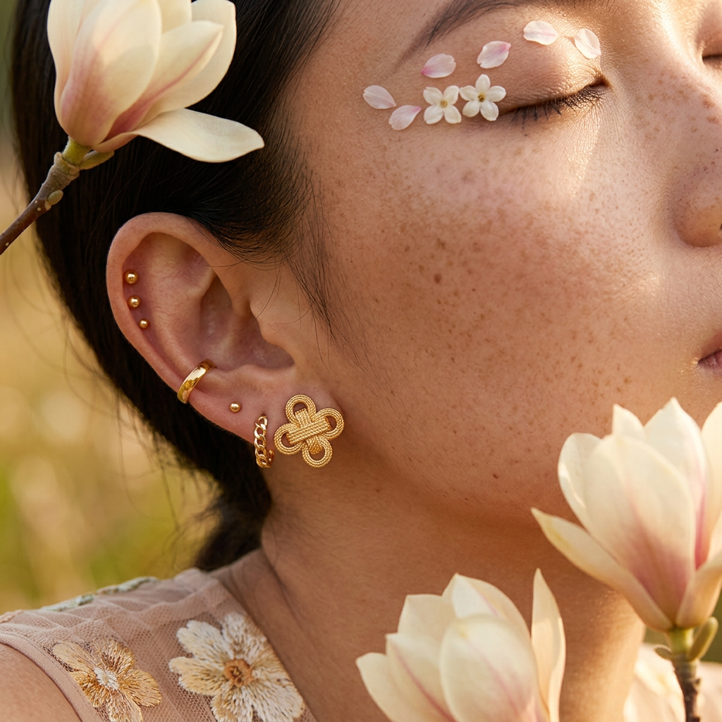 Raevia Golden Knot Stud Earrings