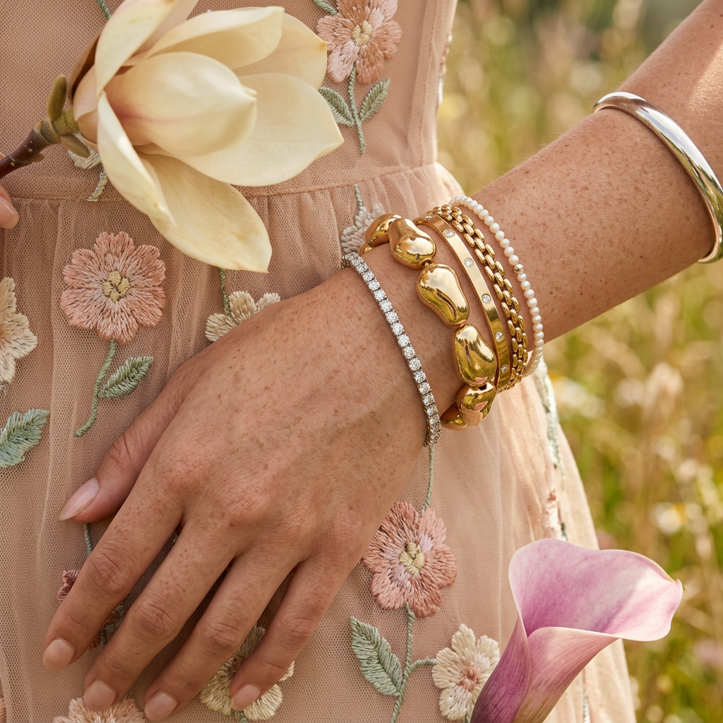 Naevia Golden Orb Link Bracelet