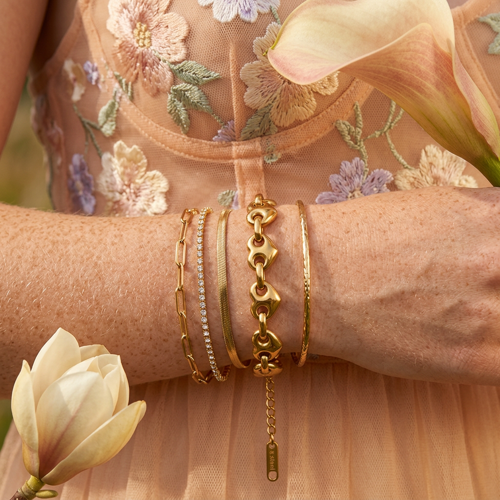 Ziovia Golden Heart Link Bracelet