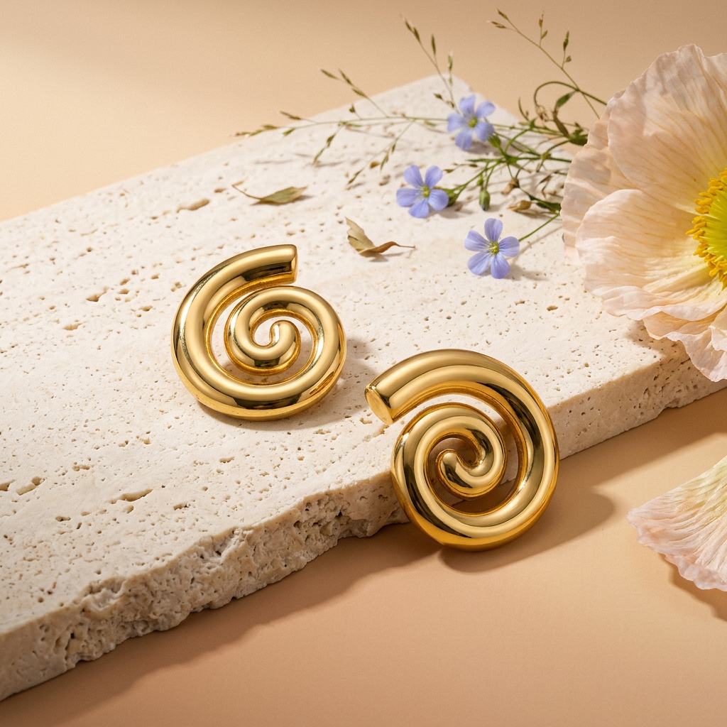 Giovia Golden Spiral Stud Earrings
