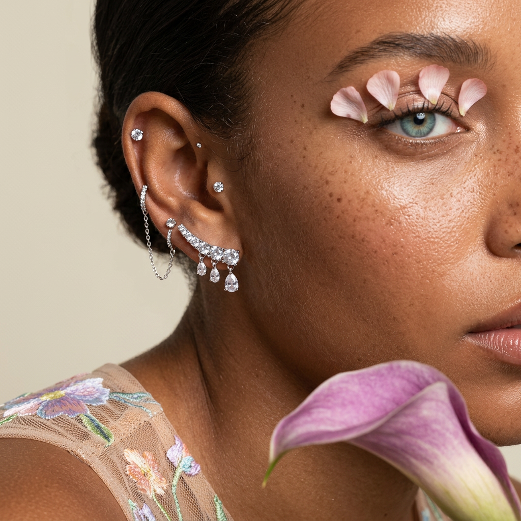 Gaelia Silver Drop Climber Earrings