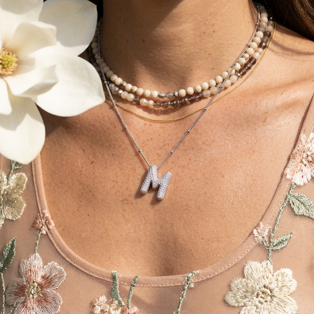 Vaelia Silver "M" Initial Pendant Necklace