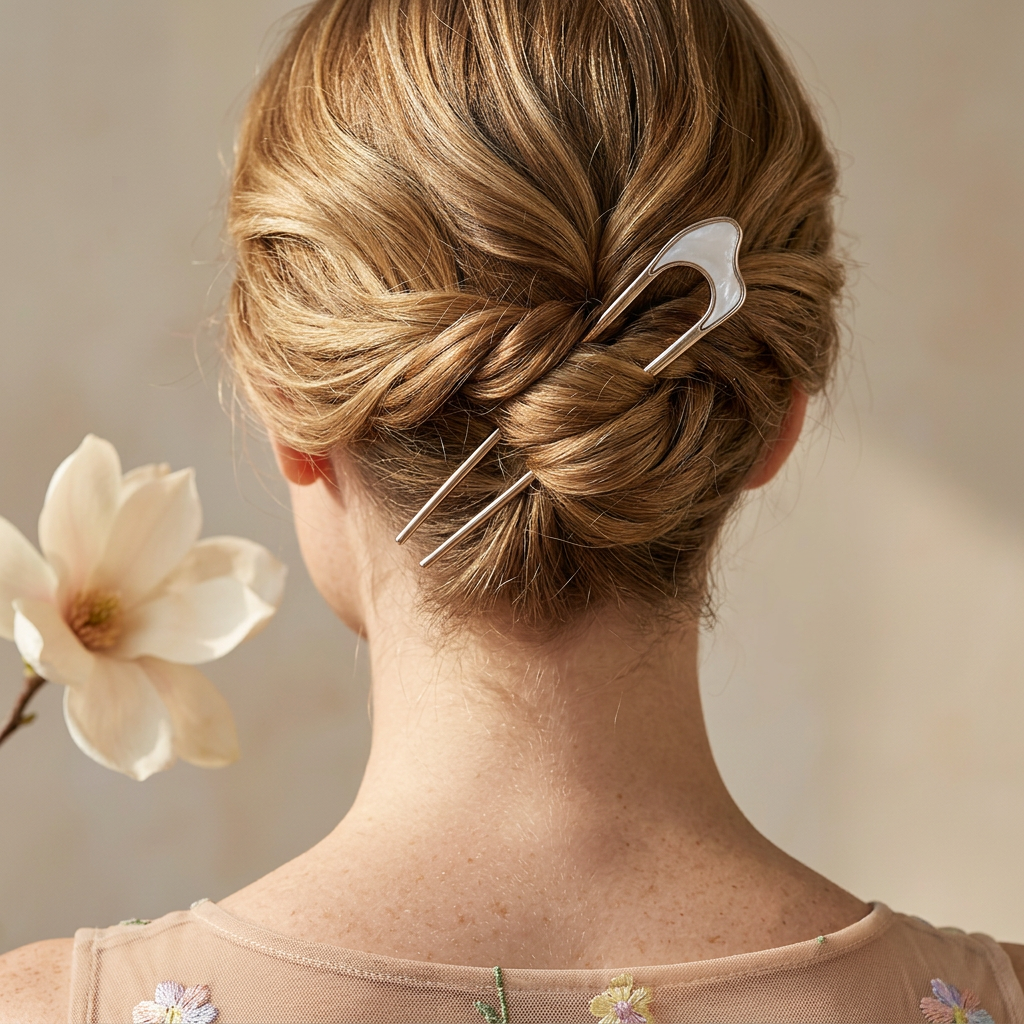 Vaenia Golden Crescent Hair Fork hair.