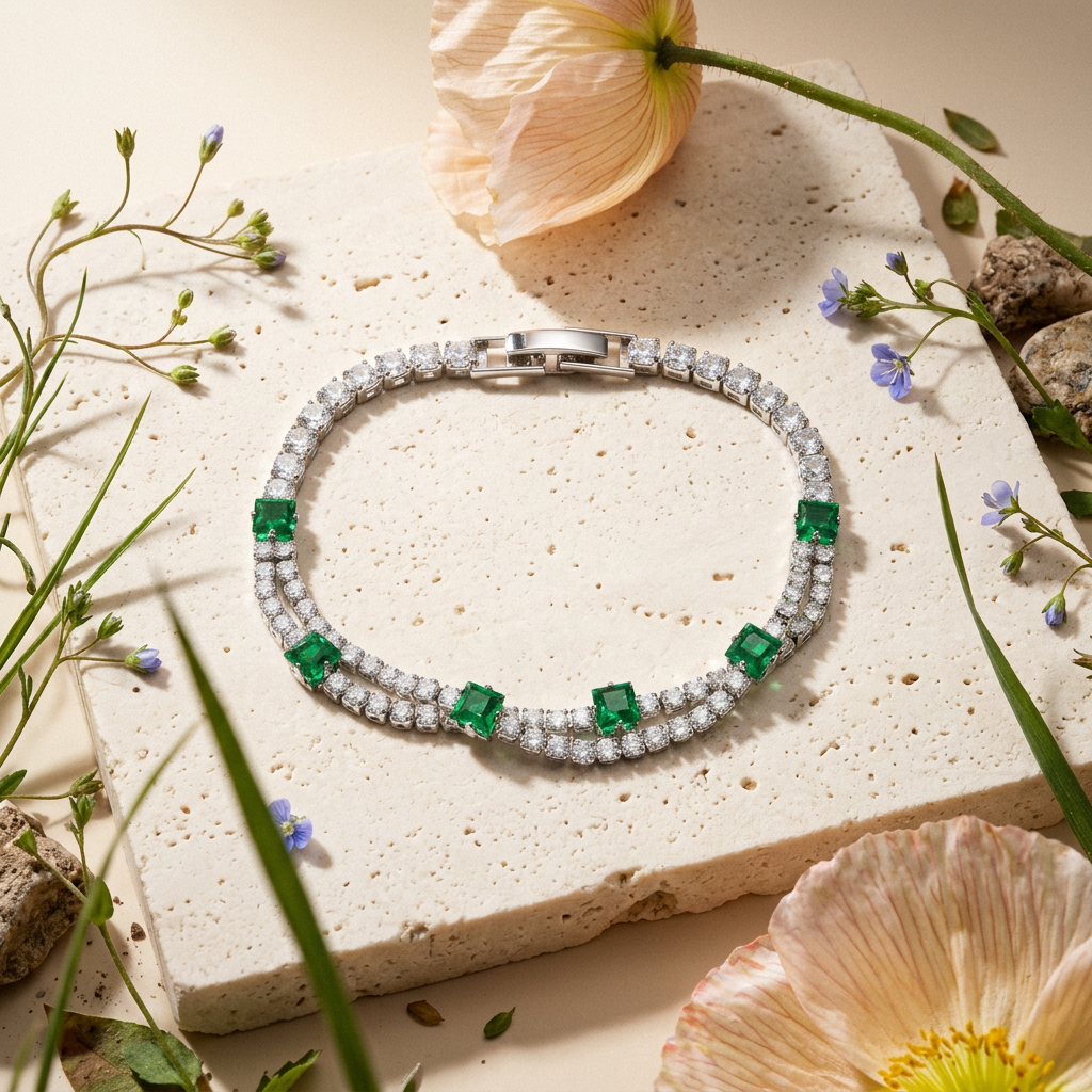 Rionia Silver Square Tennis Bracelet
