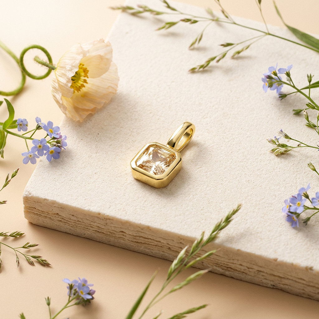 Zaelia Golden Square Pendant Charm