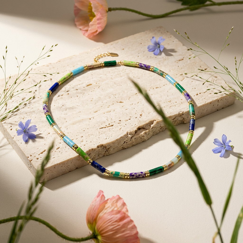 Zounia Golden Bar Bead Strand Necklace