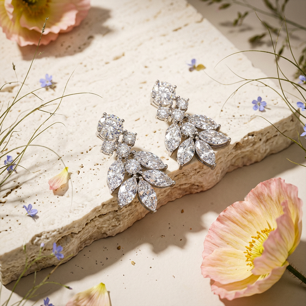 Zealia Silver Cluster Drop Earrings