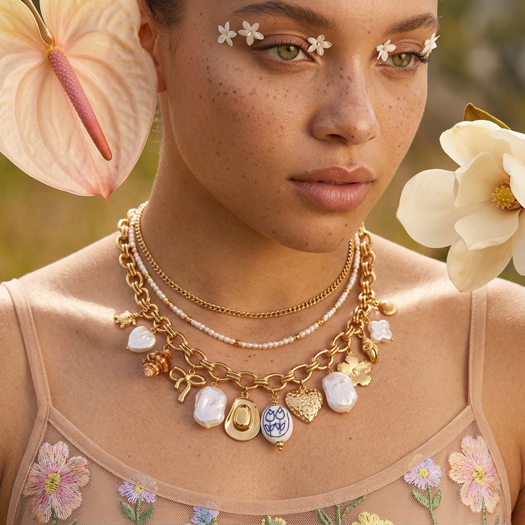 Miorra Golden Chain Charm Necklace