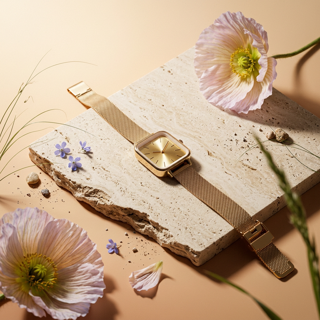 Lauvia Golden Rectangular Strap Watch