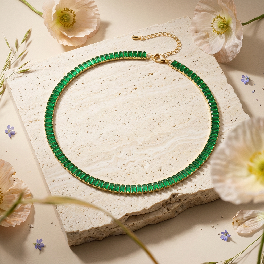 Saulia Golden Bar Tennis Necklace