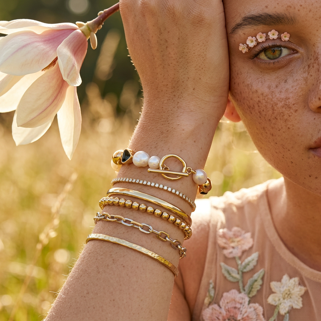 Maevia Golden Pearl Strand Bracelet