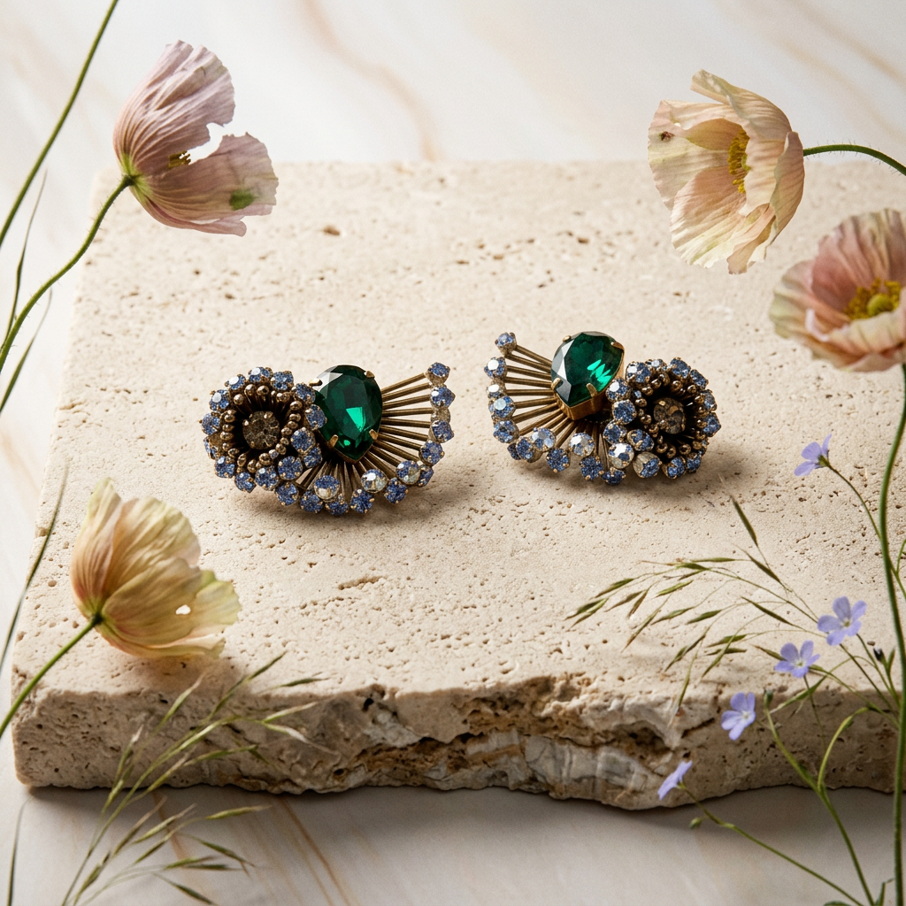 Zeomia Golden Teardrop Stud Earrings
