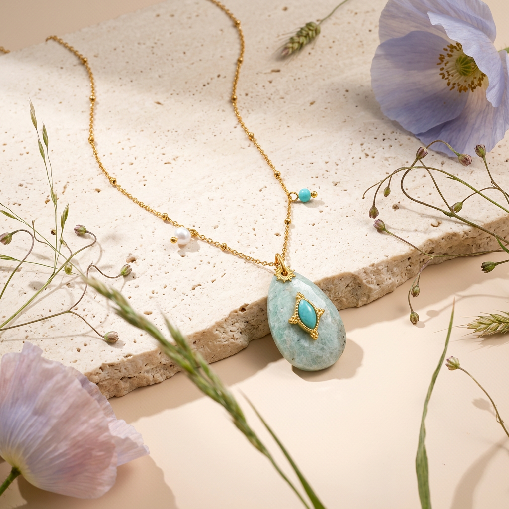 Rionia Golden Teardrop Pendant Necklace