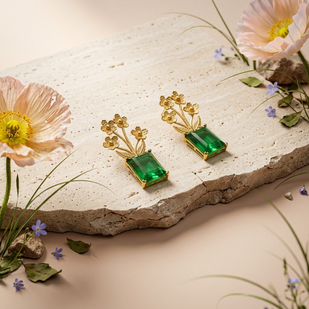 Vionia Golden Flower Drop Earrings